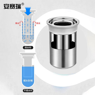 安下瑞臭防地漏304不锈钢U型内芯卫生间赛水道除臭盖大号短款