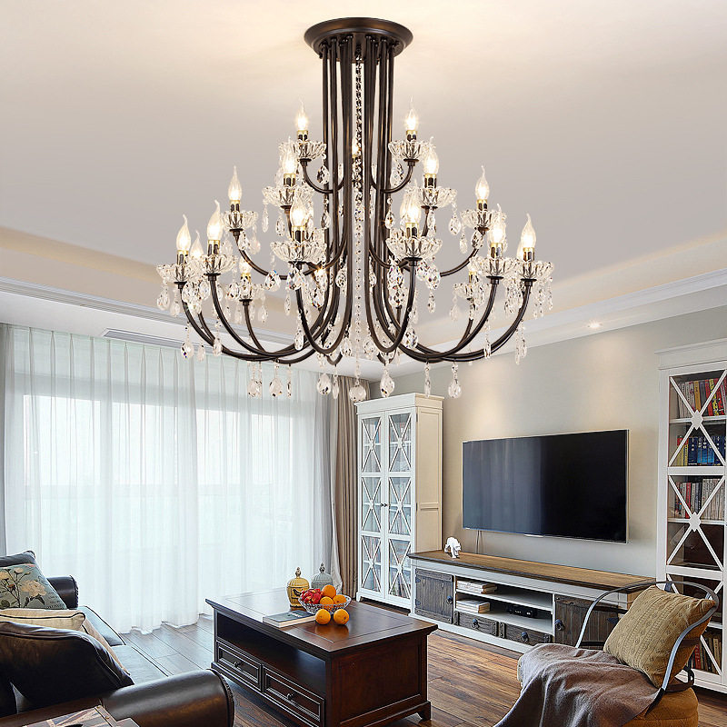 美式复古铁艺吊灯轻奢创意水晶灯客餐厅卧室灯个性服装店蜡烛灯具
