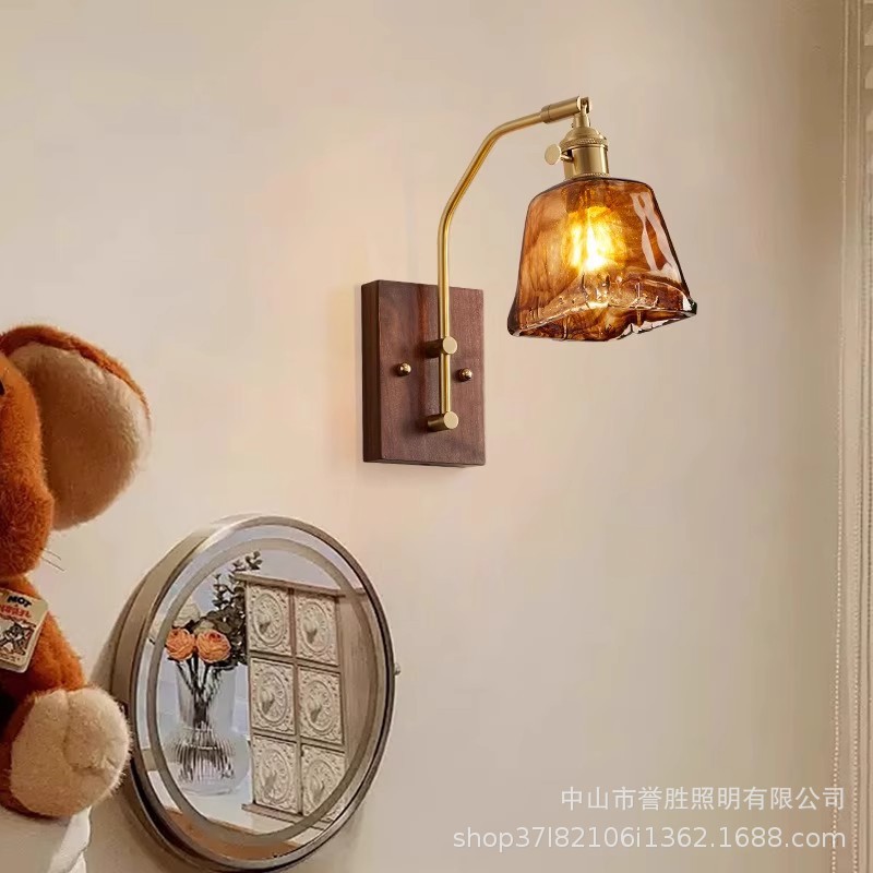 北美复古琥珀色旋转玻璃壁灯