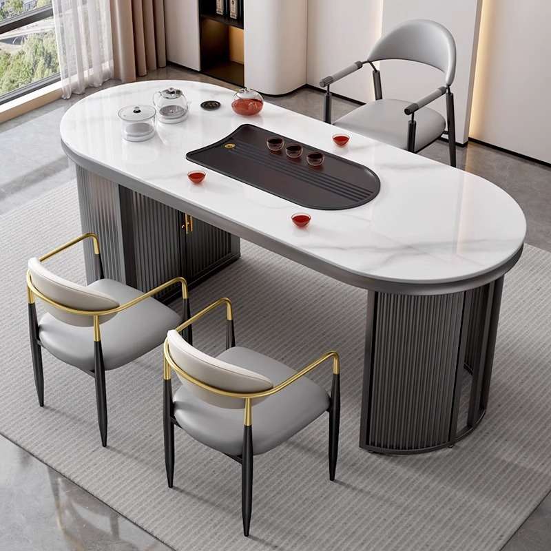 轻奢岩板茶桌新款感烧水壶一体嵌入式家用客厅办公室茶台