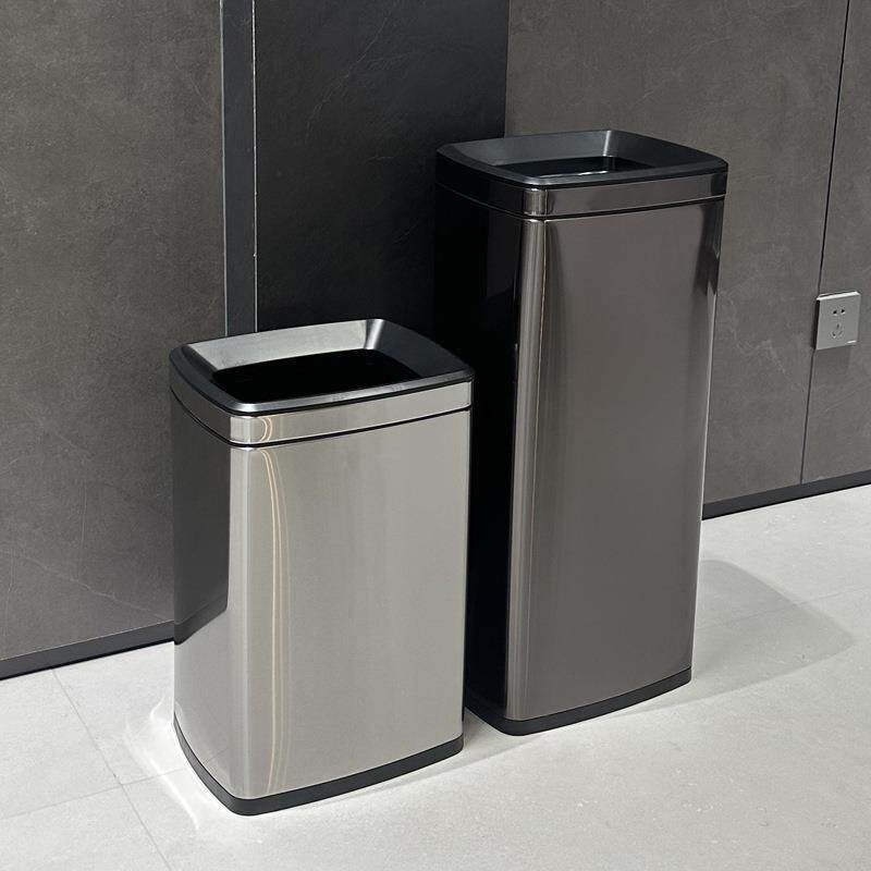 50L无盖大容量不锈钢压圈长筒商用30L方型直投单位厨房家用垃圾桶