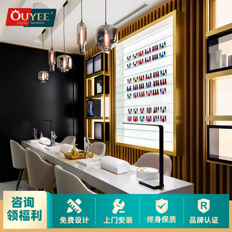 网红店实木美甲桌带抽屉全套