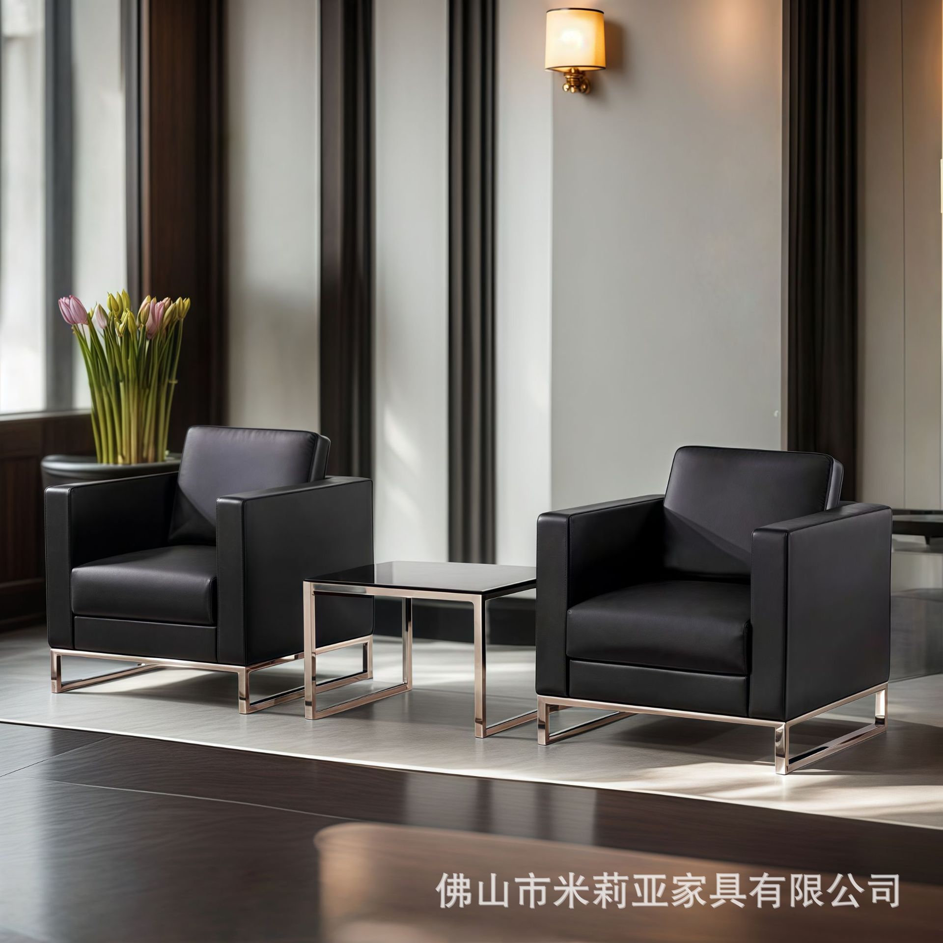 单人位办公沙发商务茶几组合皮质汽车4S店客户休息接待室简约现代