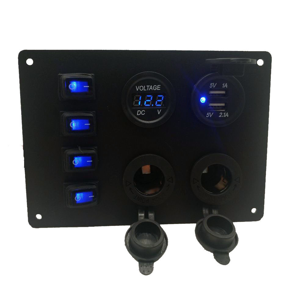 船用组合面板蓝灯USB点烟器