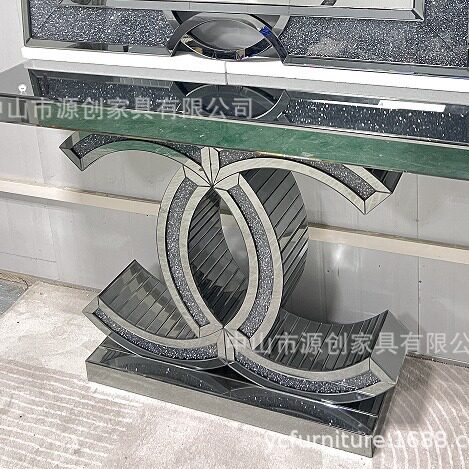 高级灰色轻奢镜面玄关台玻璃水钻玄关桌