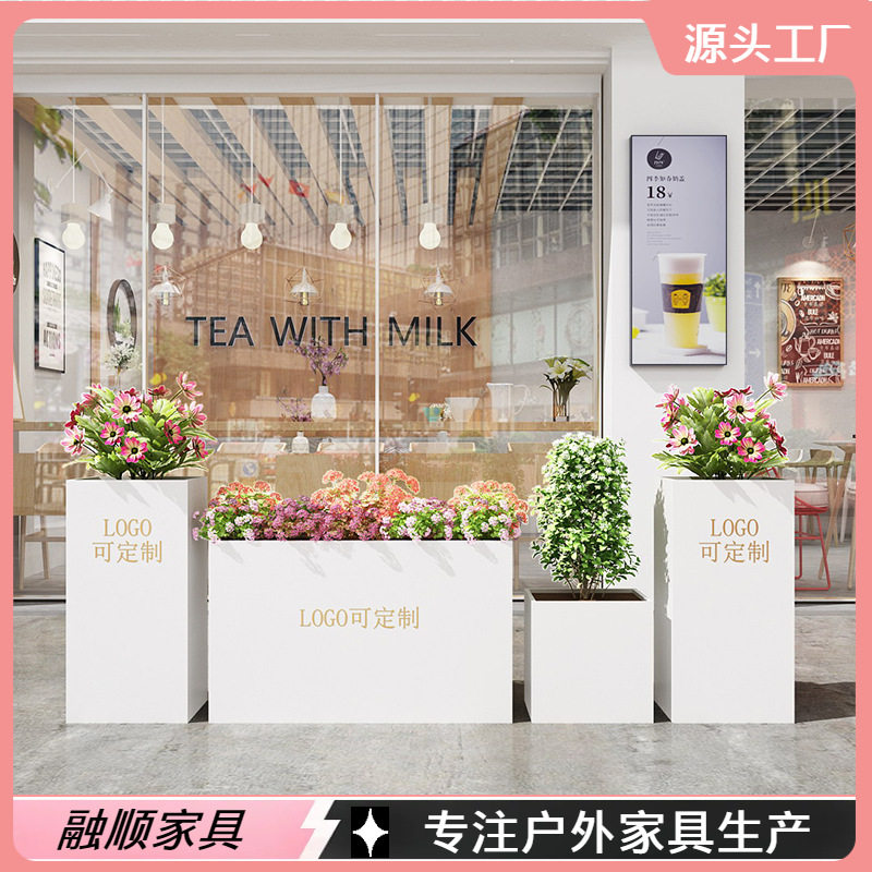 户外防腐木阳台花箱座椅组合庭院外摆围栏露台室外广场带座位花坛
