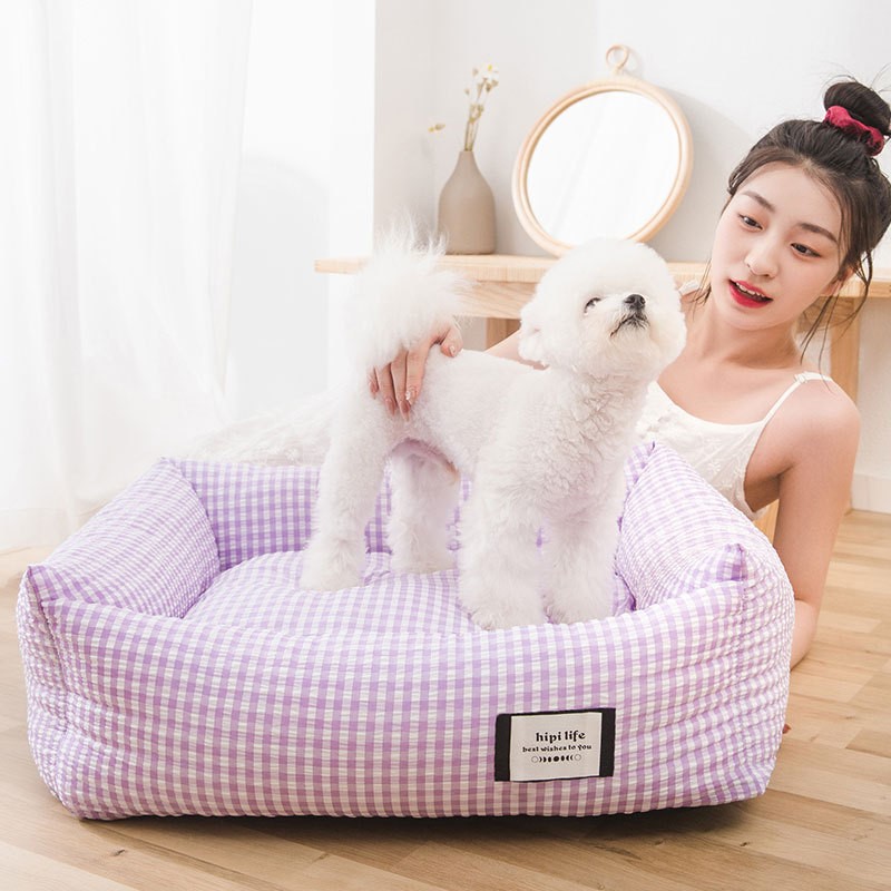 新款韩版格子狗窝中小型犬四季通用方窝猫咪深度睡眠宠物窝韩系窝