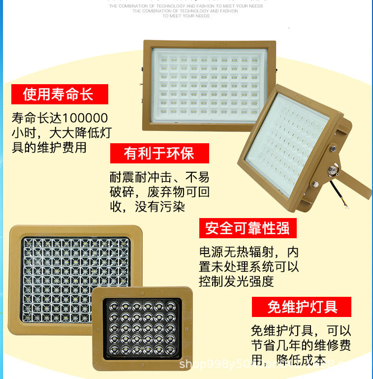 led防爆灯隔爆型投光灯100W200加油站仓库厂房户外防水应急泛光灯