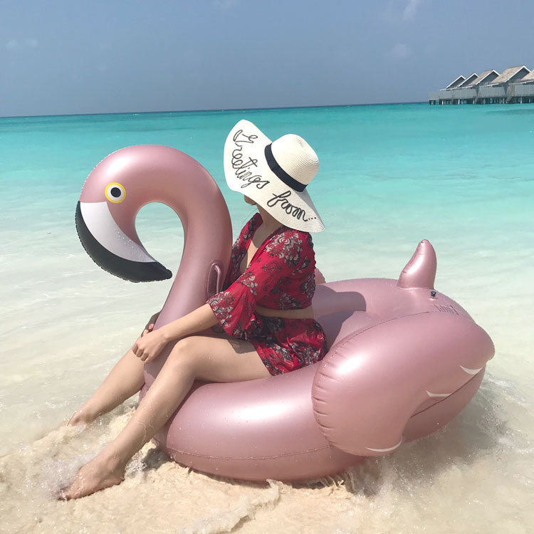 厂家现货直销玫瑰金火烈鸟浮排成人水上充气坐骑云朵彩虹浮床批发