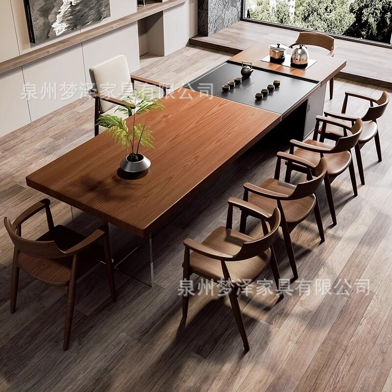 实木大板泡茶桌椅组合现代简约家用办公室茶台茶桌烧水壶茶盘一体