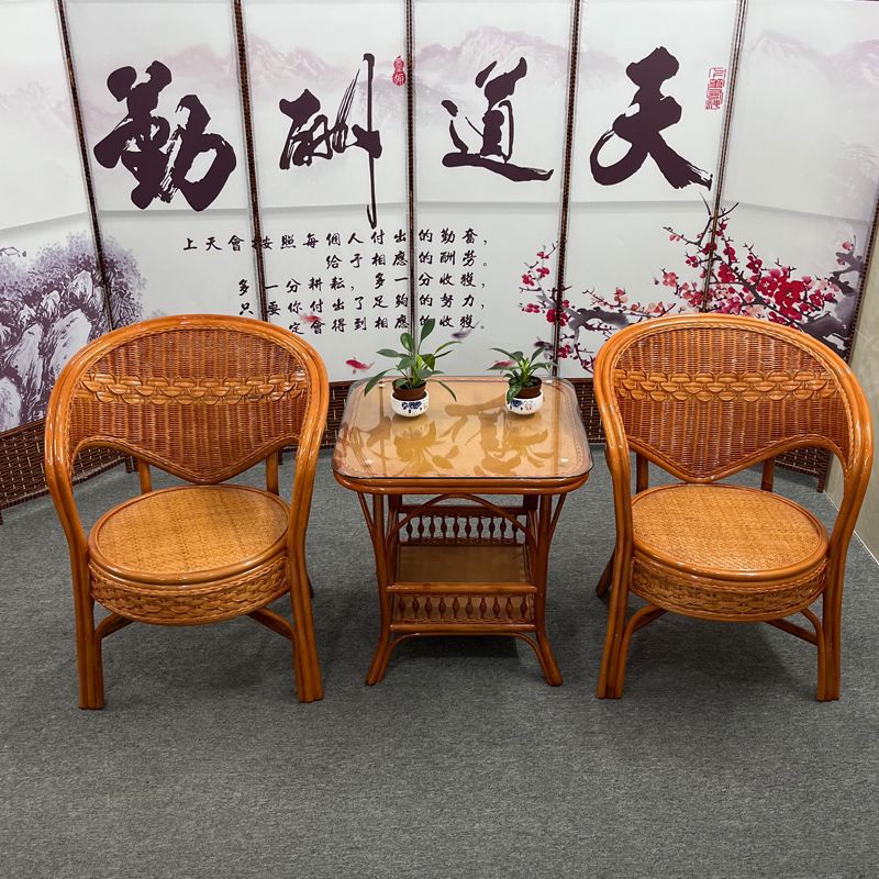 阳台庭院真藤编休闲桌椅三件套