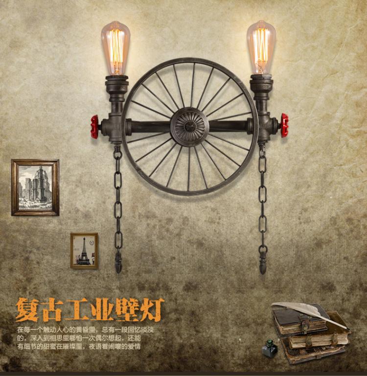 客餐厅咖啡厅酒吧台创意美式复古铁艺装饰壁灯loft工业风车轮壁灯