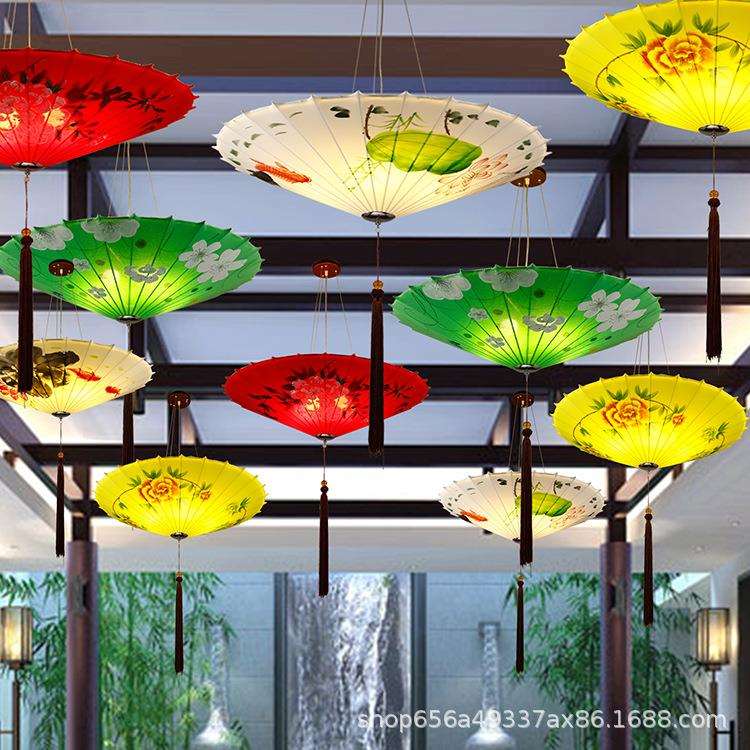新中式雨伞吊灯创意中国伞形灯复古火锅店湘菜餐厅灯笼