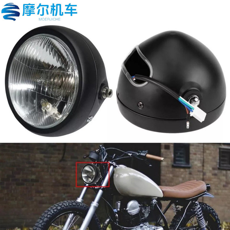 CG125改装复古大灯GN125复古黑壳圆前大灯摩托车配件直销供应