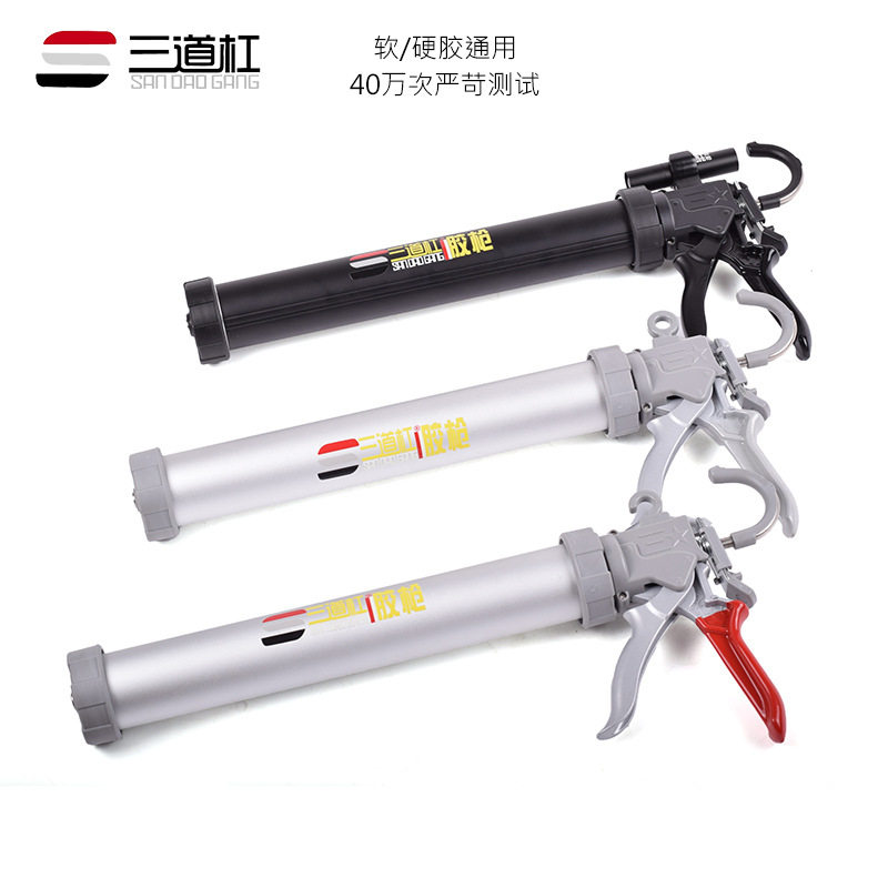 三道杠结构胶枪省力压胶枪自动断胶防滴漏大行程铝合金软胶枪批发