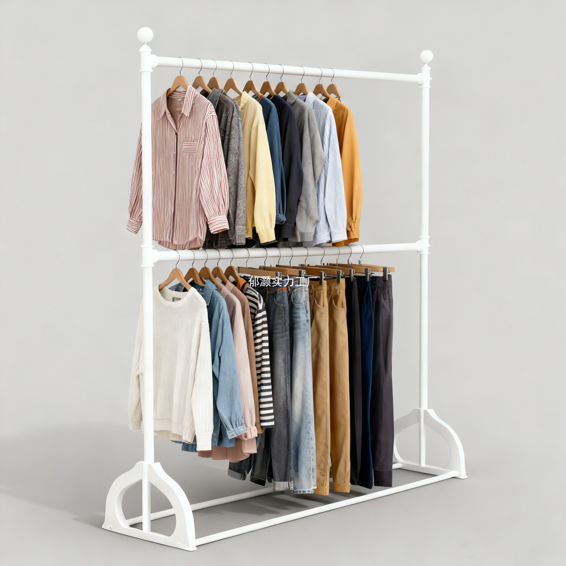 双层落地铁艺挂衣架服装展示