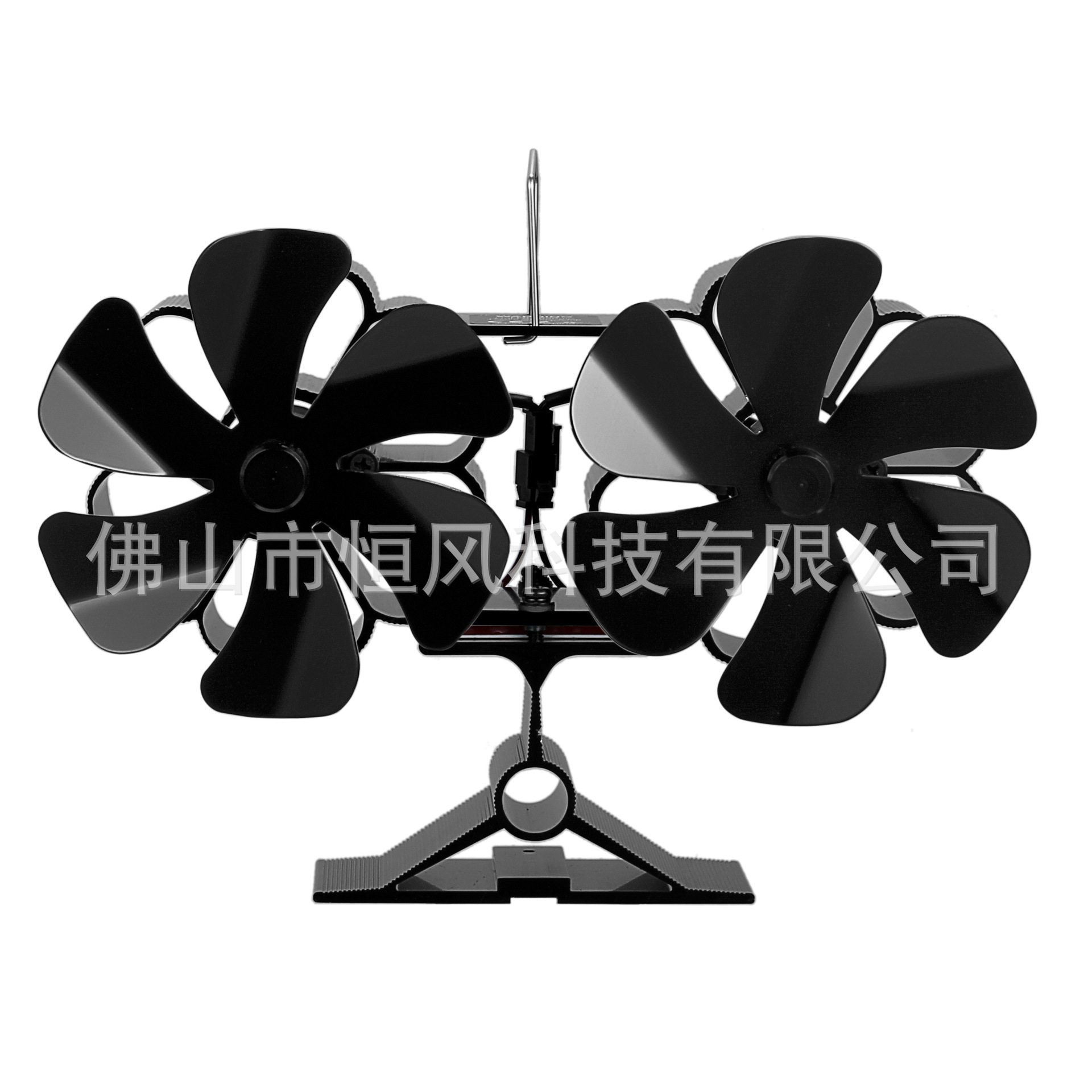 2026新品热动力双头花型壁炉风扇双胞胎台式工厂直供多种叶片可选