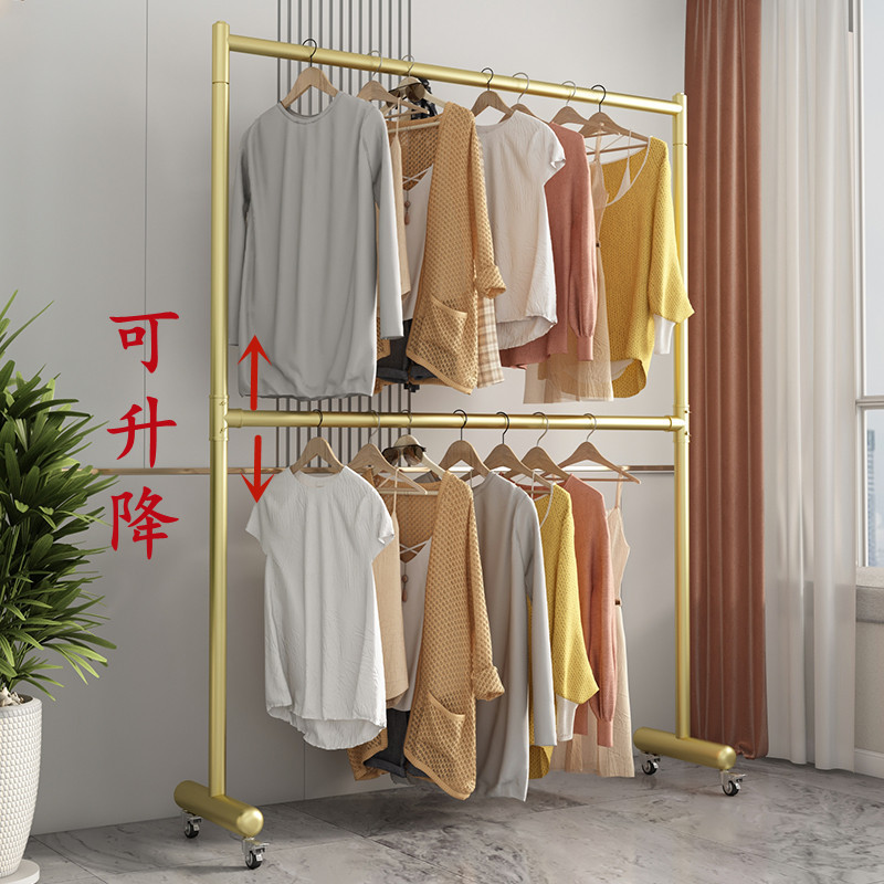 网红双层凉衣架阳台省空间多层衣服可升降晾晒衣服神器简易带轮子