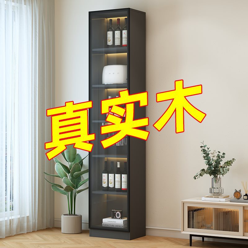 实木玻璃门书柜客厅落地储物柜