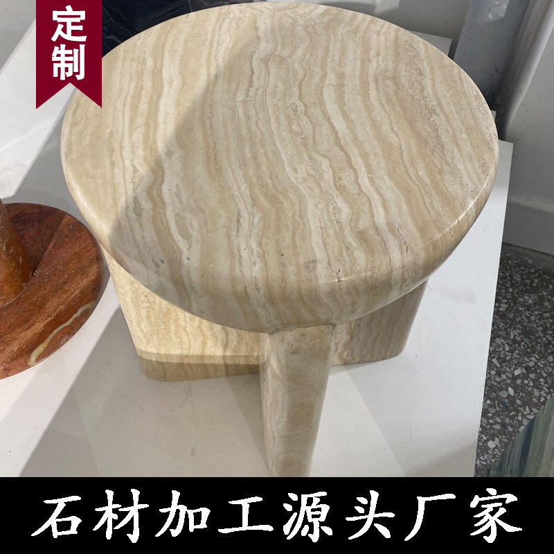 设计师手工吗雕刻天然木纹洞石边几角几别墅样板房售楼部高档边桌