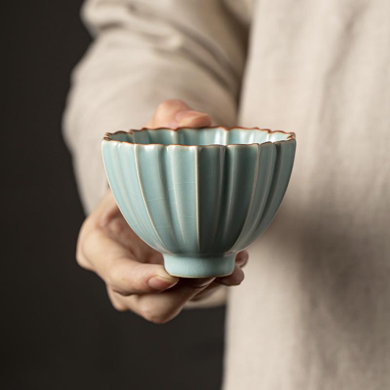 汝窑陶瓷茶杯高档主人杯中式家用开片可养品茗杯喝茶泡茶杯子单杯