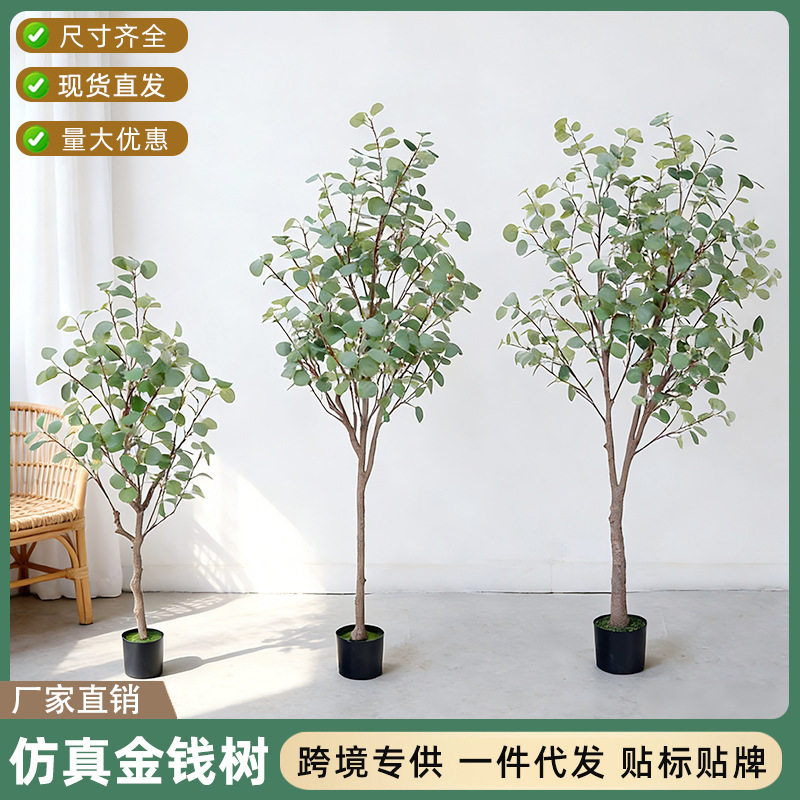 仿真金钱树尤加利树绿植造景观家居客厅商场店铺酒店餐厅装饰摆件