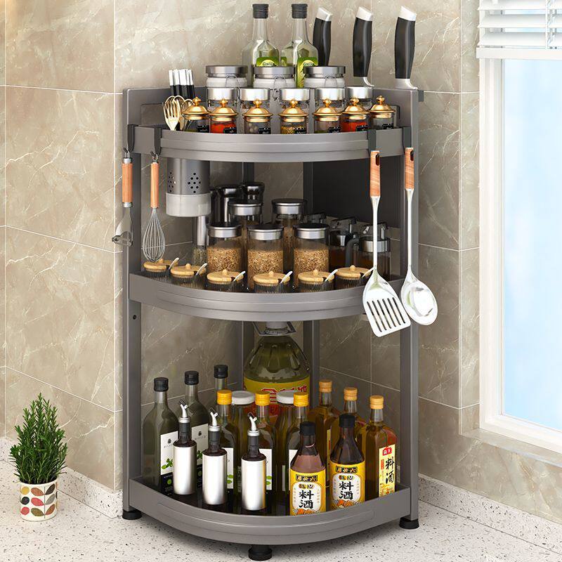北欧轻奢厨房置物架台面转角三角调料品架子墙角调味罐多层收纳架