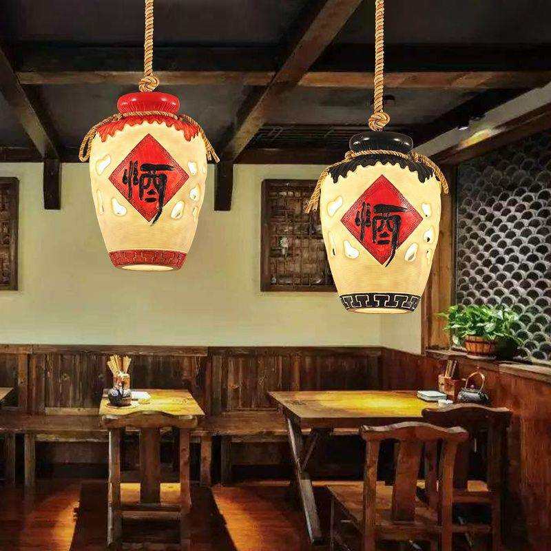 新中式复古酒坊灯笼酒吧餐厅卡座装饰酒馆酒坛吧台火锅店酒店吊灯