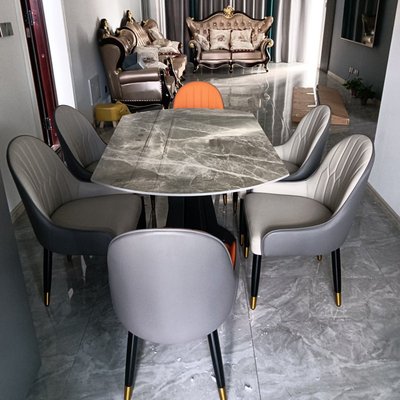 岩板餐桌可变圆桌组合圆形伸缩旋转现代简约小户型方圆两用家用桌