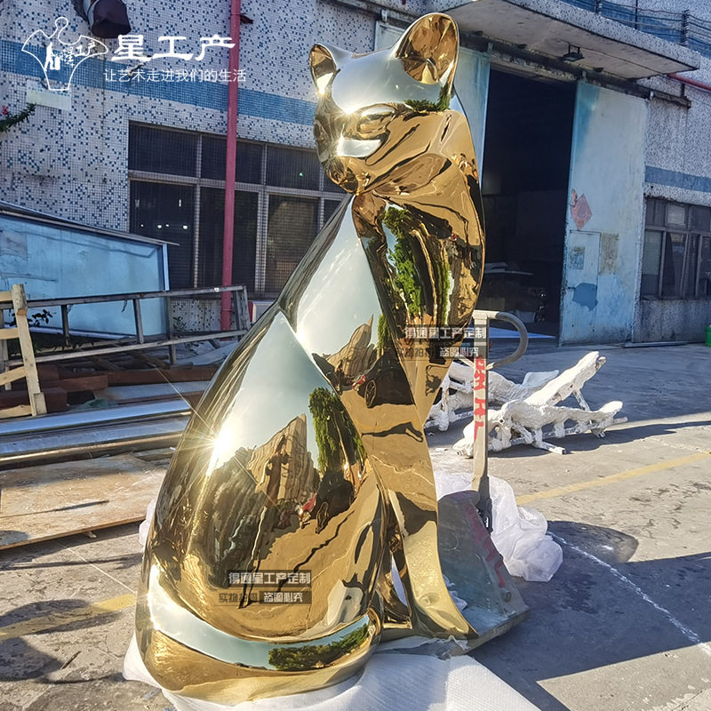 不锈钢镜面电镀商场展厅豹子雕塑商业街猫咪美洲豹户外景观摆件