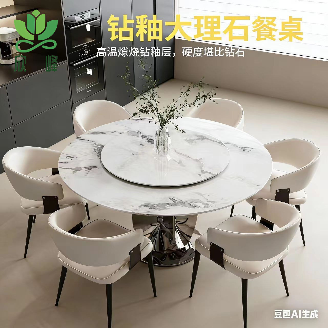 意式轻奢大理石餐桌圆形家用吃饭桌大户型别墅现代简约高档圆桌