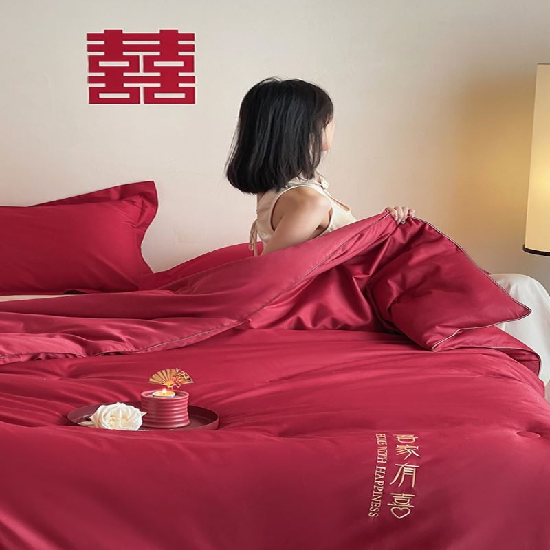 高档婚庆被芯大红色绣花婚被春秋被冬被春季结婚陪嫁被子床上用品