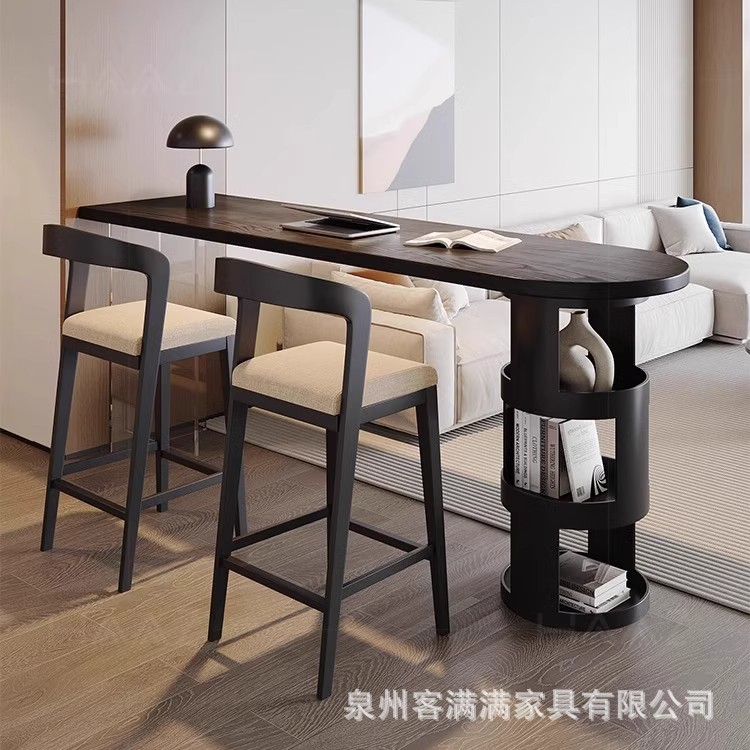 法式实木吧台桌靠墙客厅隔断亚克力长条桌沙发吧台边柜创意高脚桌