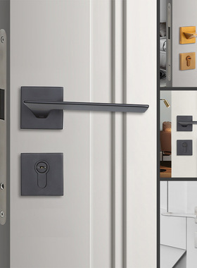 门锁室内卧室静音房门锁卫生间木门把手黑灰色家用通用型房间锁具