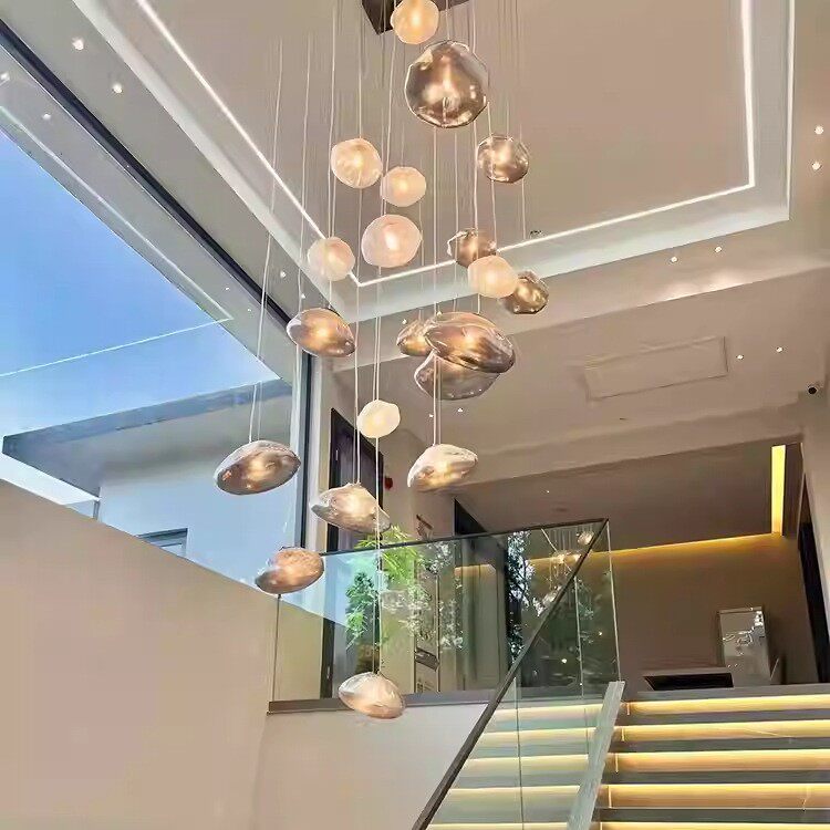 楼梯玻璃云朵吊灯复式loft公寓别墅挑空客厅餐厅酒店设计师创意灯