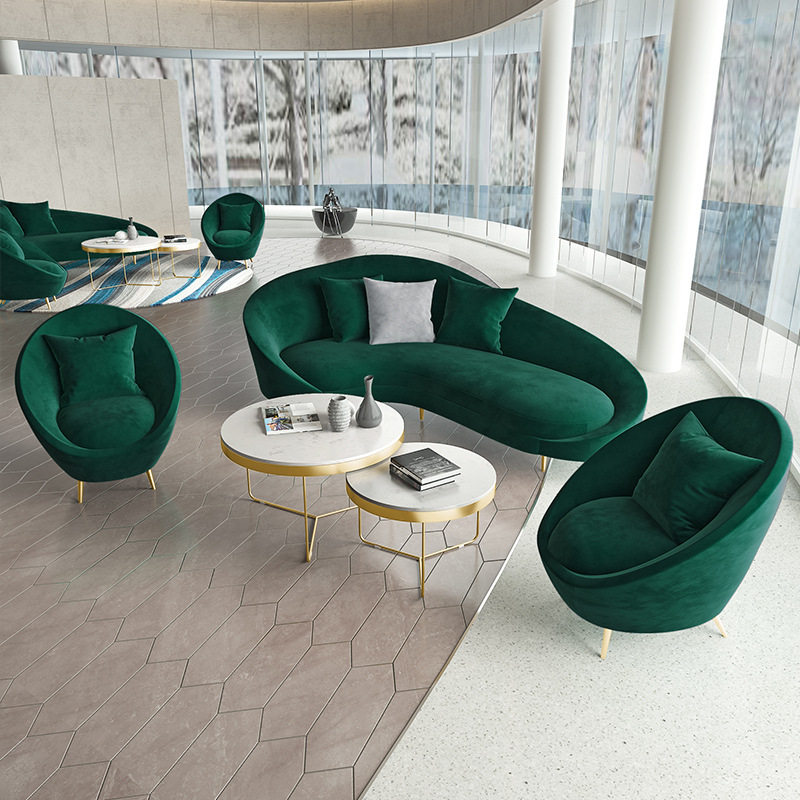 轻奢科技布弧形沙发美容院酒店接待商铺创意休闲沙发简约经典组合