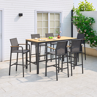 户外网布吧椅高脚凳吧台民宿酒吧铝合金吧凳高端绳编藤编桌椅套件