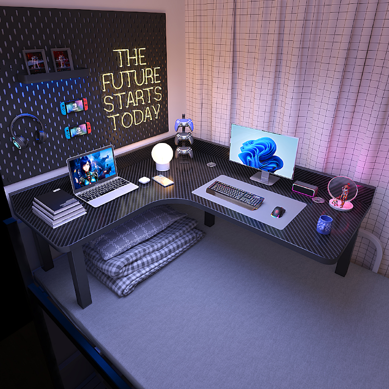 床上桌宿舍电脑桌转角桌电竞桌大学生上下铺O床桌l型书桌拐角桌子