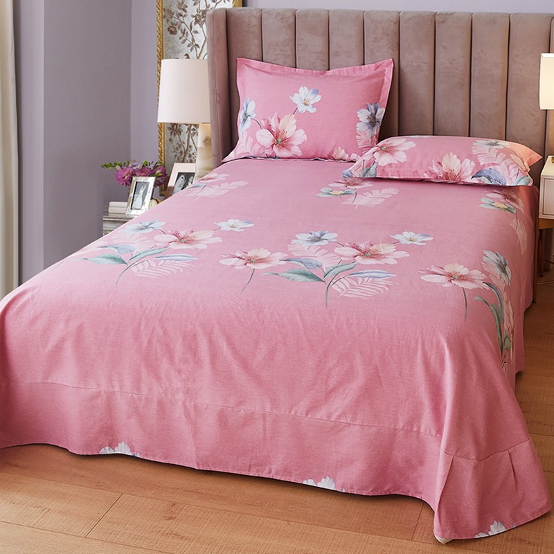 冬季加厚纯棉磨毛床单单件单人1.5双人100全棉布大被单子带花边女