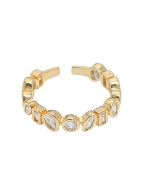 真金电镀镶锆石个性开口戒指女小众设计感几何C形食指戒百搭指环