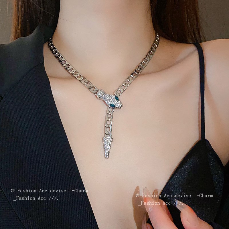 镶钻蛇形链条几何项链个性冷淡A风锁骨链小众百搭设计感饰品女