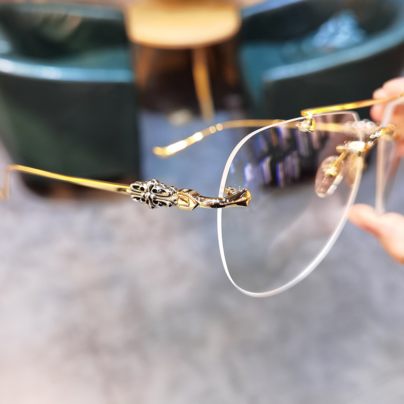 简丹剋萝心无框近视镜框男女百搭时尚双梁蛤蟆大脸大框护目眼镜架