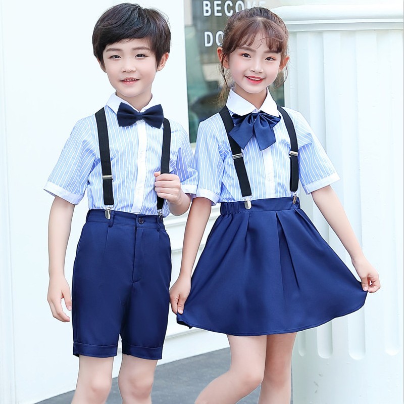 儿童合唱演出服男女童朗r诵表演服小学生毕业照服装背带裤礼服套