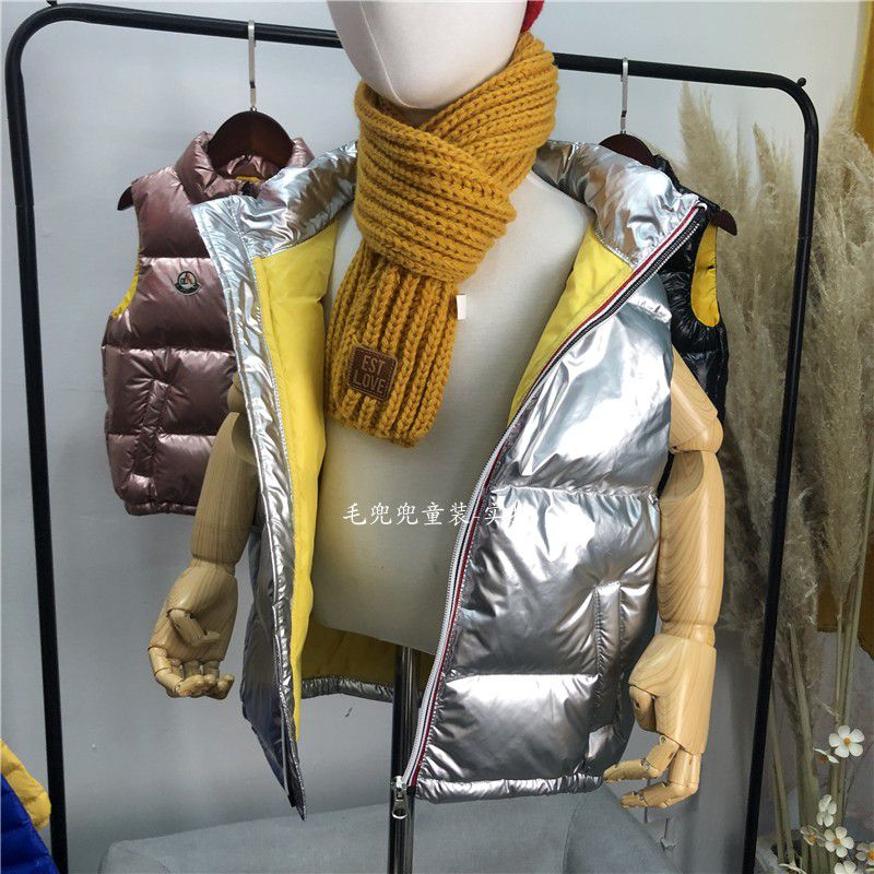 反季儿童羽绒服马甲背q心宝宝外穿男童女童大童坎肩马夹银色外套