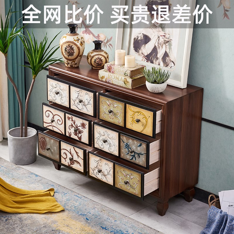 美式斗柜实木隔断玄关柜靠墙客厅柜子储H物柜复古五斗橱收纳柜卧