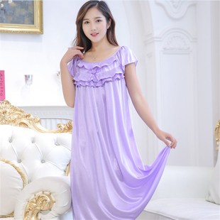紫色连衣裙夏天清凉雪纺睡裙女装特大码200斤以上胖人睡衣中长裙