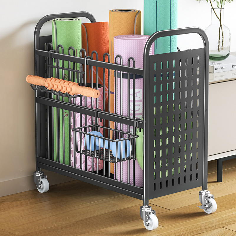 瑜伽垫收纳筐健身器材运动装备收纳泡沫轴哑铃家用带轮夹缝置物架