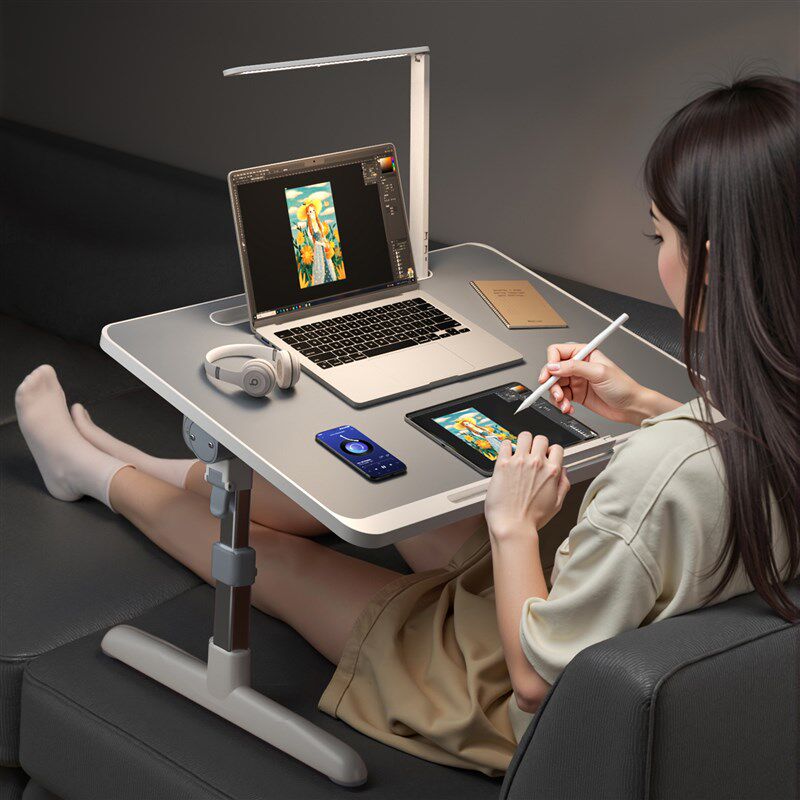 可折叠升降床上小桌子笔记本电脑支架家用懒人飘窗桌儿童学习台灯