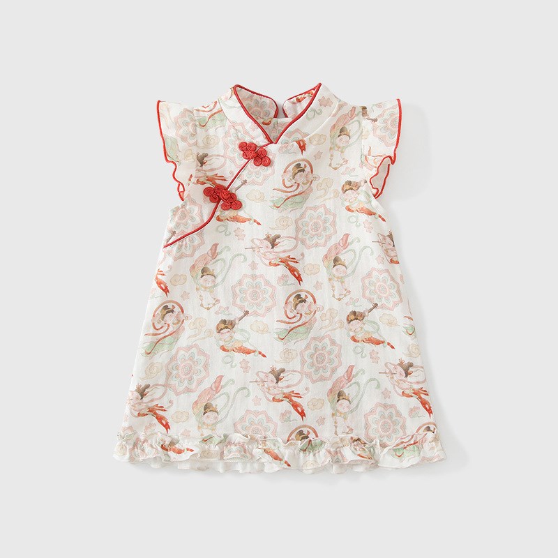 2025新款夏季薄款飞袖旗袍小女孩新中式公主连衣裙周岁礼服汉服