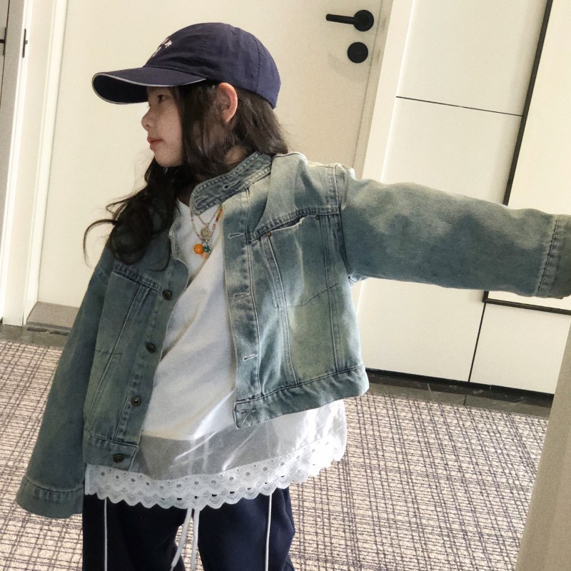 美妞之城女童儿童牛仔外套日系风2025春季新款童装 洋气机车领